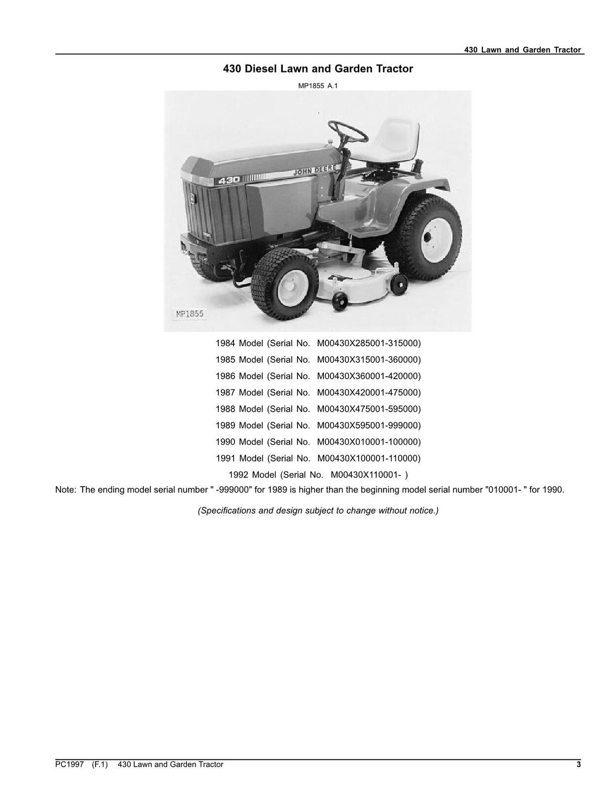 John Deere 430 Tractor Parts Catalog