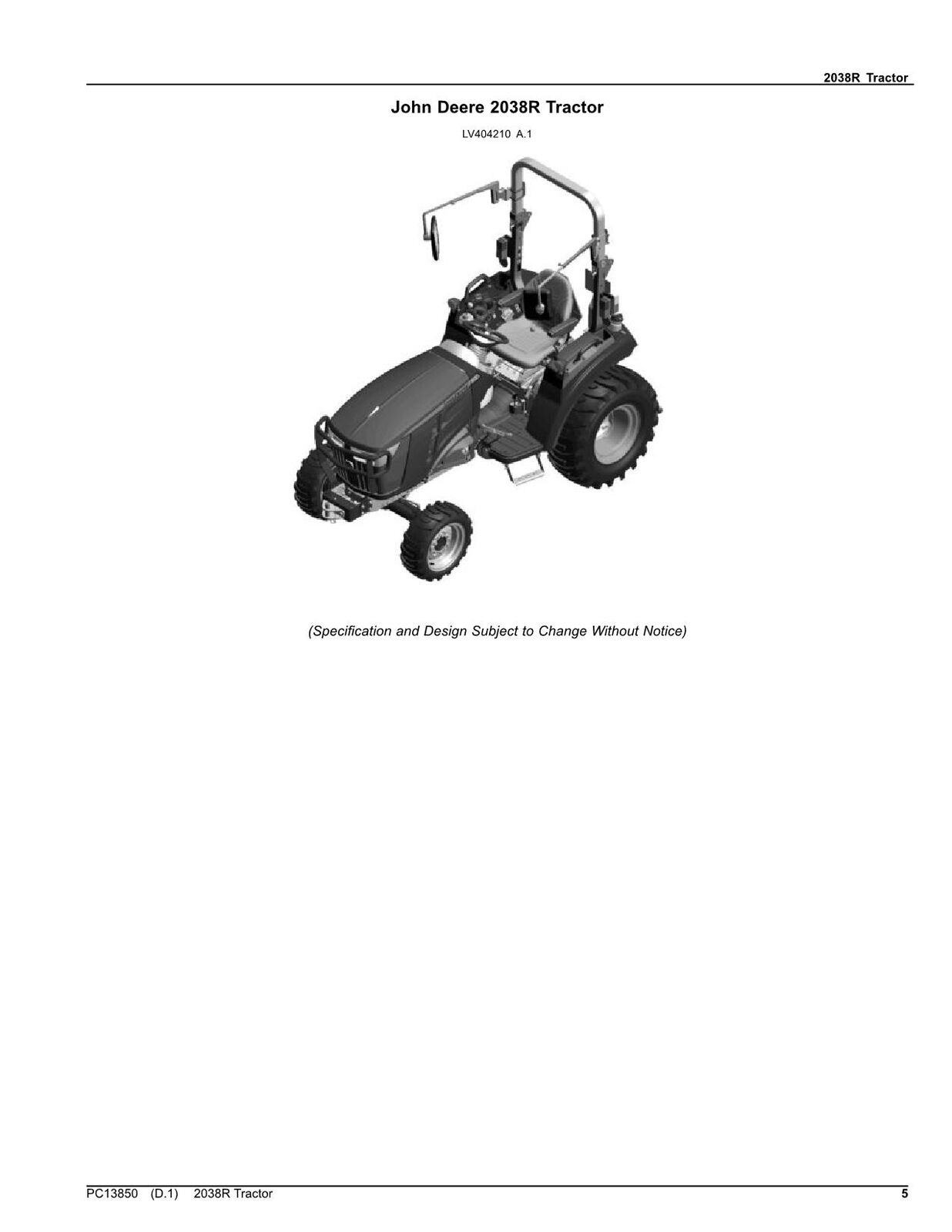 JOHN DEERE 2038R TRACTOR PARTS CATALOG MANUAL 2 PROFMANUAL