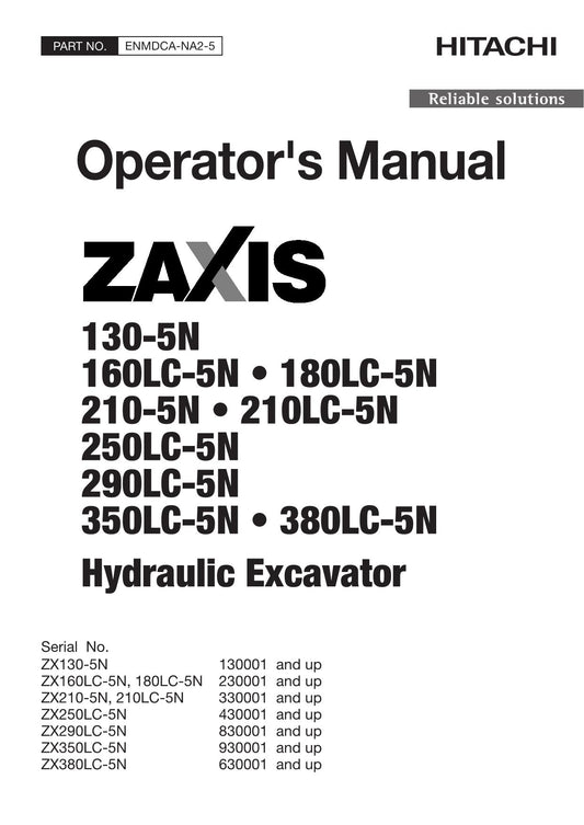 HITACHI ZAXIS ZX 130-5N 160LC-5N 180LC-5N EXCAVATOR OPERATORS MANUAL