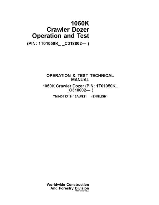 JOHN DEERE 1050K CRAWLER DOZER OPERATION TEST SERVICE MANUAL #4