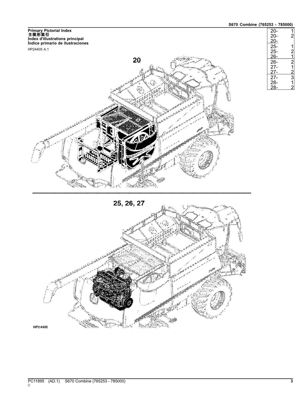 JOHN DEERE S670 COMBINE PARTS CATALOG MANUAL 765253 785000 PROFMANUAL