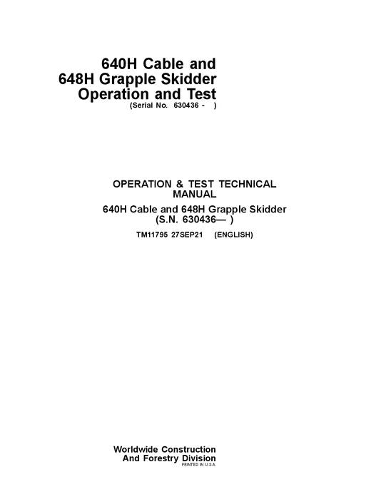 JOHN DEERE 640H 648H SKIDDER OPERATION TEST SERVICE MANUAL #2