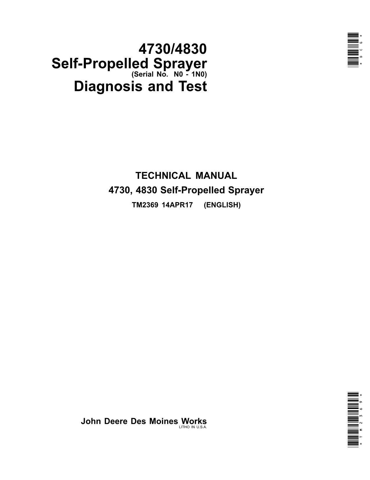 JOHN DEERE 4730 4830 SPRAYER DIAGNOSTIC SERVICE MANUAL TM2369 PROFMANUAL