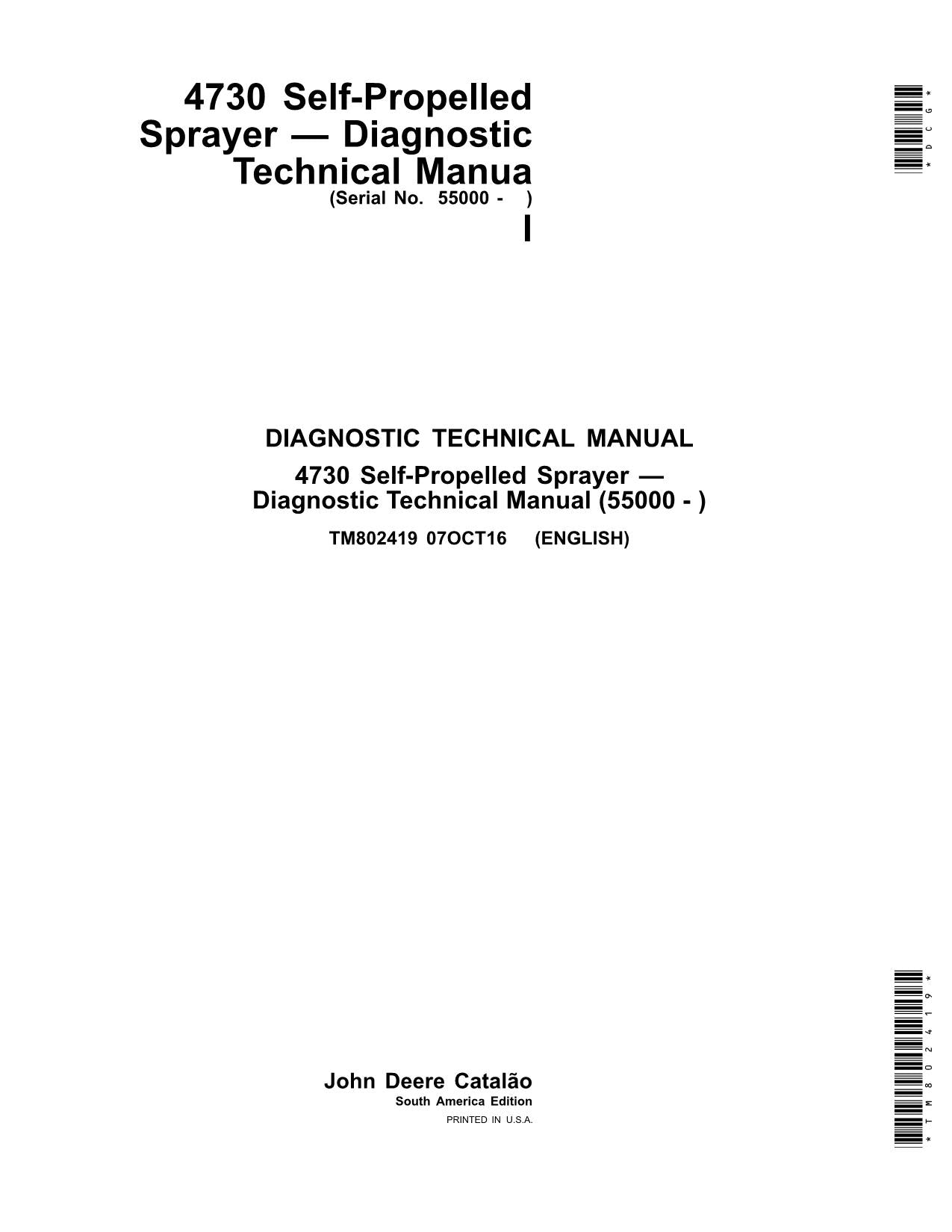 JOHN DEERE 4730 SPRAYER DIAGNOSTIC SERVICE MANUAL TM802419 PROFMANUAL