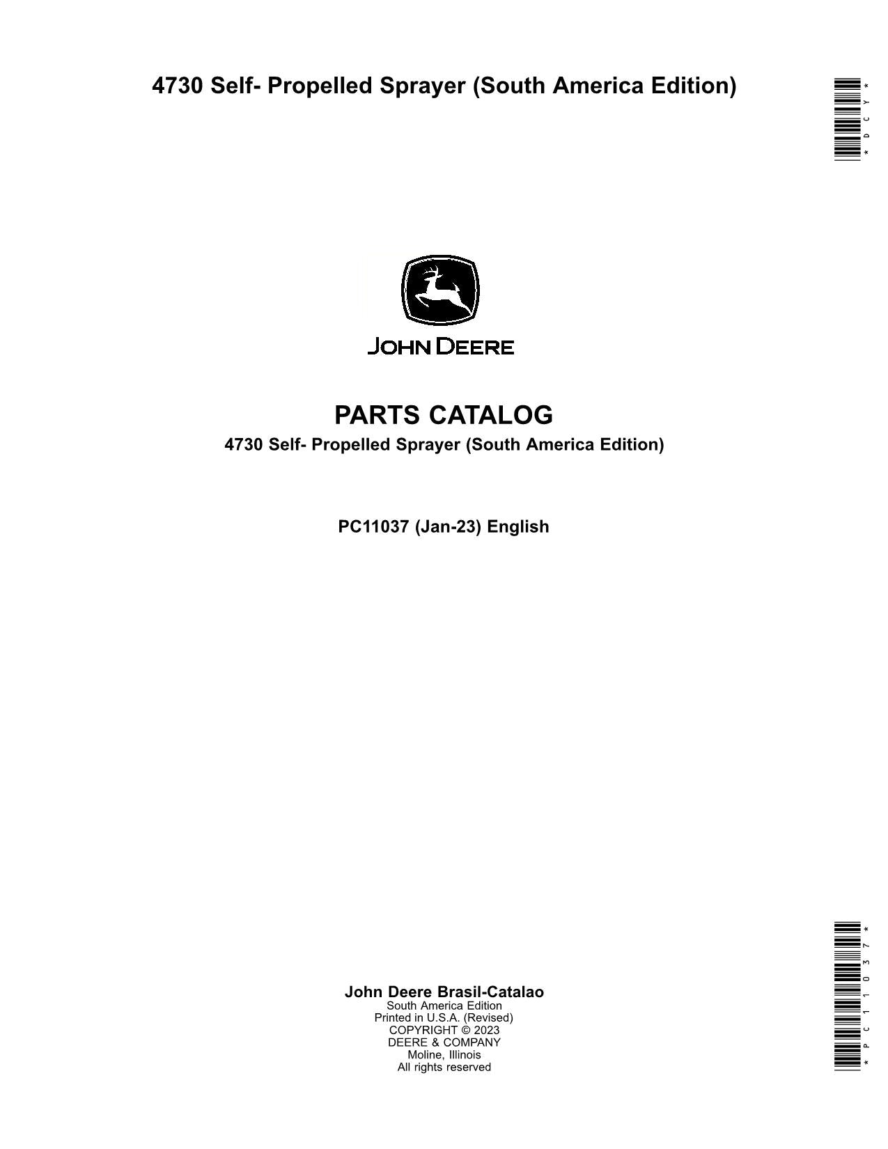 JOHN DEERE 4730 SPRAYER PARTS CATALOG MANUAL PC11037 PROFMANUAL