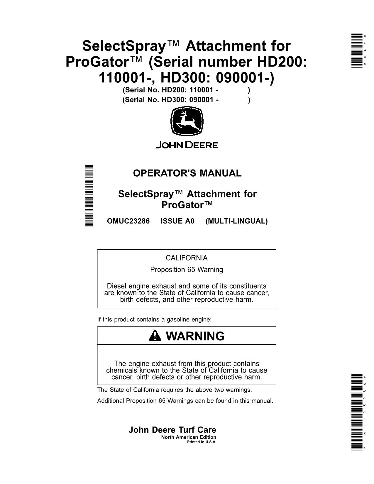 JOHN DEERE HD200 HD300 SPRAYER OPERATORS MANUAL PROFMANUAL