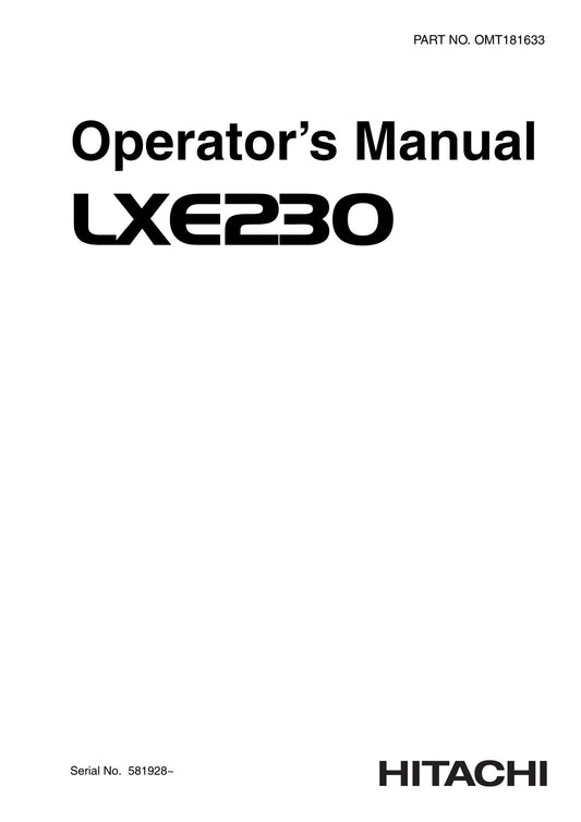 HITACHI LXE230 LOADER OPERATORS MANUAL SER 581928-